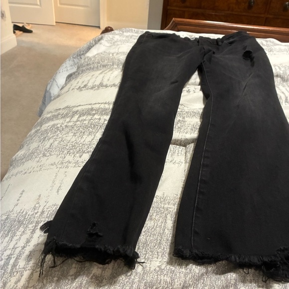 Classic Black Distressed Women's Straight Leg Jeans - Picture 1 of 1